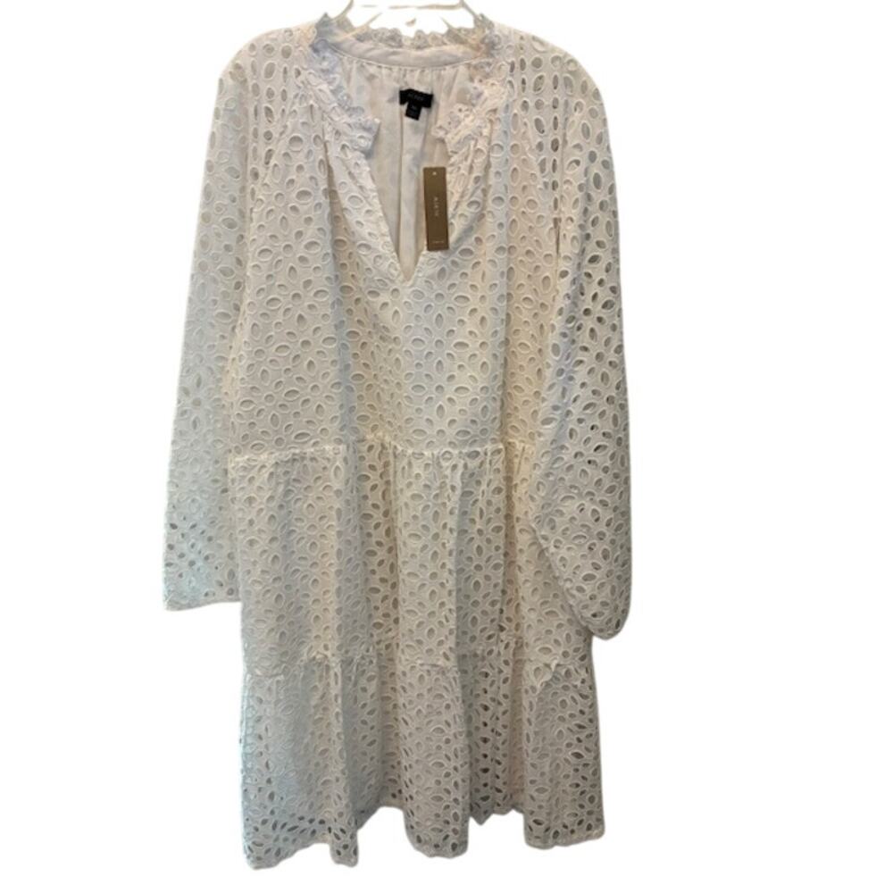 J. Crew Rebecca Dress Coquette Boho Bridal Coastal White Eyelet Lace Tiered 3XL